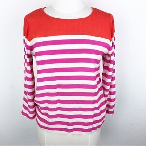J. Crew Stripe Pink 3/4 Quarter Sleeve Blouse Top